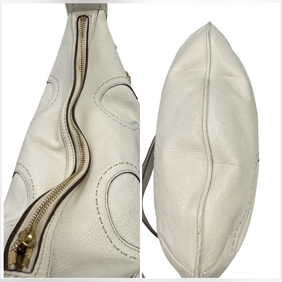 Tory Burch Amalie Adjustable Strap White Pebbled Leather Hobo Purse Crossbody - Picture 7 of 14